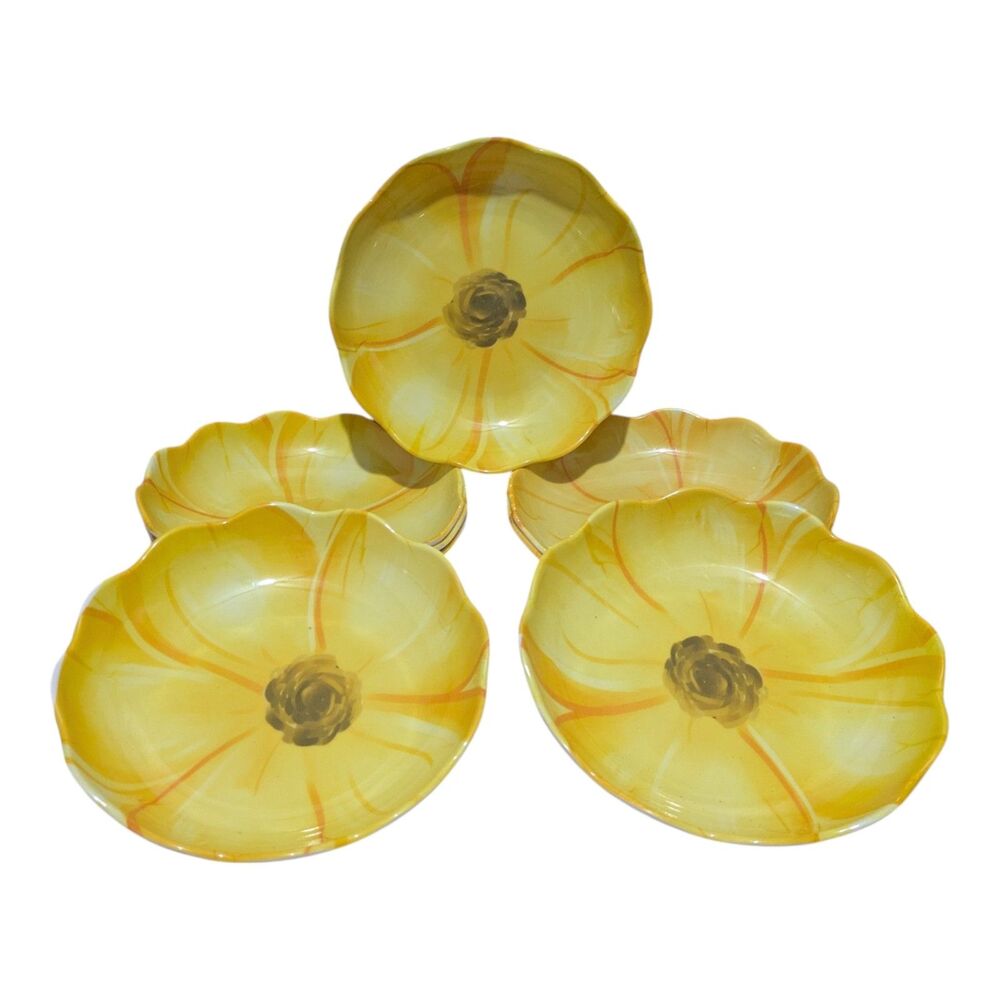 Set of 8 Yellow Floral Melamine Bowls 8 Inch Pasta Salad Bowls Spring Summer